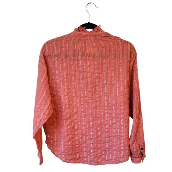 Pilcro Women's Dusty Rose Metallic Stripe Cotton Boho Blouse Size XS - Picture 2 of 6